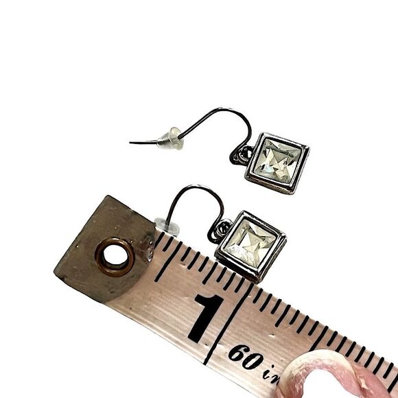 2-Piece Square Crystal Earring Bundle – Dangle & Stud Silver Tone - Picture 3 of 6